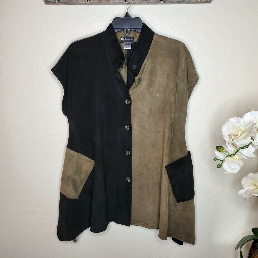 Damee Inc Womens Faux Suede Pockets Tunic Shirt